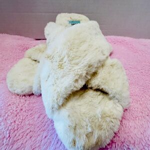 TOMS Susie Natural Faux Fur Slipper Womens Sz 9 Ivory White Slip On Open Toe